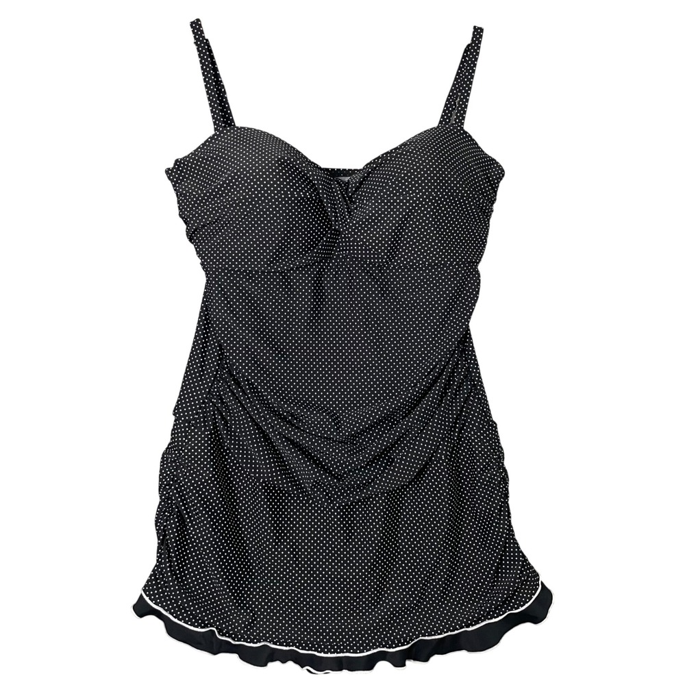 Hilor Womens Polka Dot Swim Dress Black White Retro One Piece Swimsuit Size 18